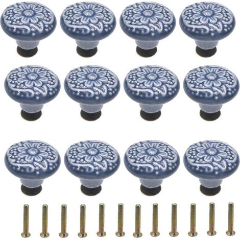 royaluxe - Lot de 12 boutons en céramique Bleu - pour tiroirs, commodes, armoires de cuisine – Poignées décoratives (1/5)
