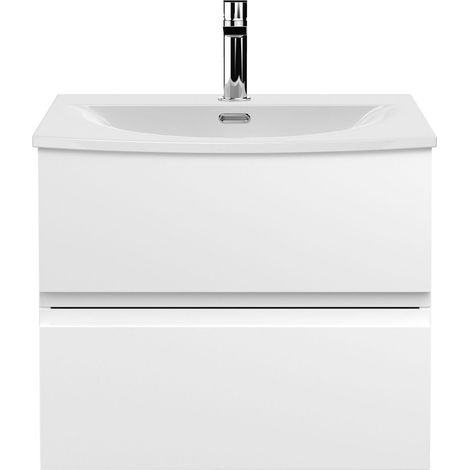 Mavesyn Contemporary 2 Drawer Wall Hung Vanity Unit with Curved Basin, Satin White, 600mm