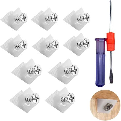 Lot de 10 raccords de paroi arrière, cales de tiroir, étagères de tiroir, avec tournevis en cristal à double usage pour étagères, tiroirs, armoires (1/4)