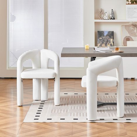 Lot de 2 chaises de salle à manger avec accoudoirs, dossier ergonomique enveloppant, assise rembourrée en velours, charge 150 kg, beige (1/5)