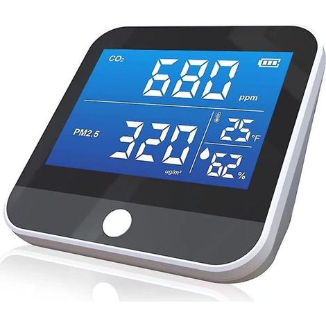 Détecteur de CO2, moniteur de CO2 pour la qualité de l'air intérieur, capteur de dioxyde de carbone Ndir 400-5000 ppm, alarme de CO2 rechargeable par USB, mesure de la température et de l'humidité rel