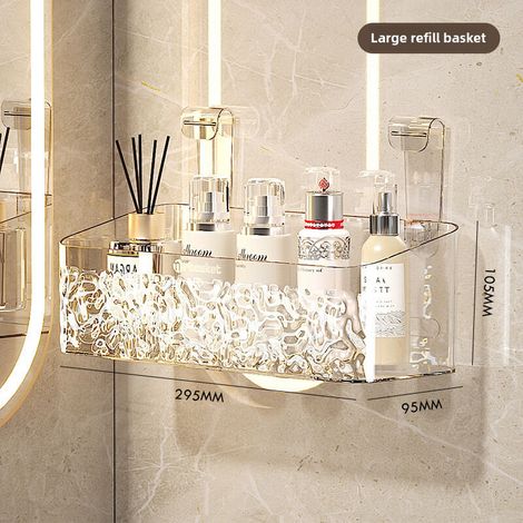 Grand panier supplémentaire, sans perforation, porte-peigne mural pour toilettes, cylindre de rangement pour rasoir et brosse à dents sur le lavabo (1/5)