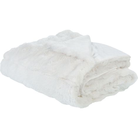 Kuscheldecke Weiß aus Kunstfell 200 x 220 cm Flauschige Tagesdecke für Bett Sofa Wohnzimmer Schlafzimmer Überwurf Wohnaccessoires