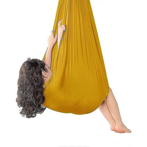 Balançoire sensorielle pour la thérapie en intérieur, adaptée aux adultes, aux enfants et aux adolescents (dimensions, couleur : 100 x 280 cm – or) (1/3)