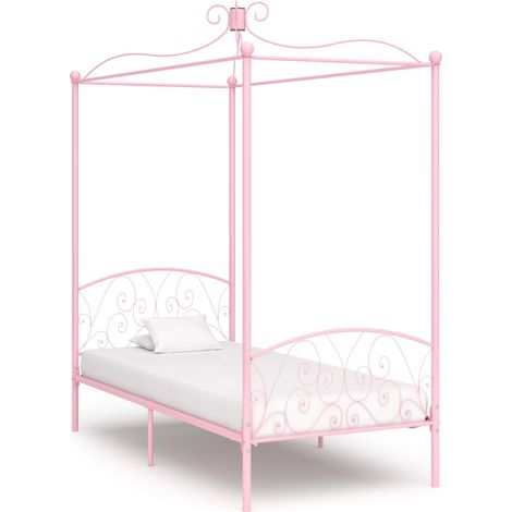 Lit à baldaquin Lit simple pour adulte - Cadre de lit Rose Métal 100 x 200 cm BV957652 - BonneVie (1/5)