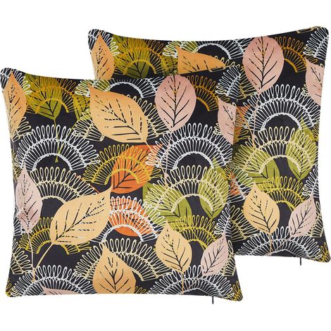 Dekokissen 2er Set LAGURUS Samtstoff 45 x 45 cm Bunt Pflanzenmuster