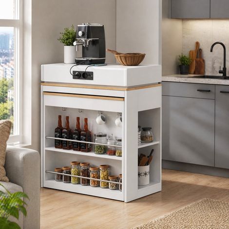 Table extensible îlot central 83-146,5 cm blanc OKMYHOME (1/5)