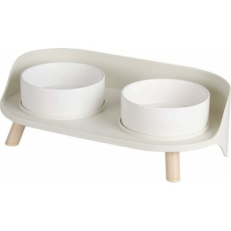 2 gamelles surélevées, céramique, anti-éclaboussures, pour chat chien lapin, support intégré, design compartimenté (1/5)