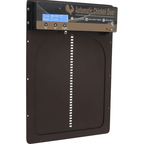 Ouvre-porte automatique en aluminium pour poulailler avec minuterie, capteur de lumière programmable et télécommande. (1/5)