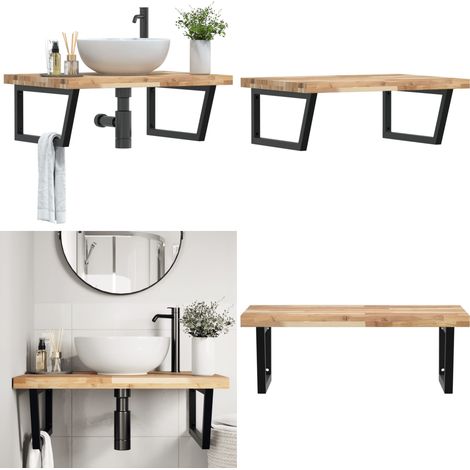 Étagère de vasque murale acier et bois massif d'acacia - Vasque - Support de lavabo (1/5)