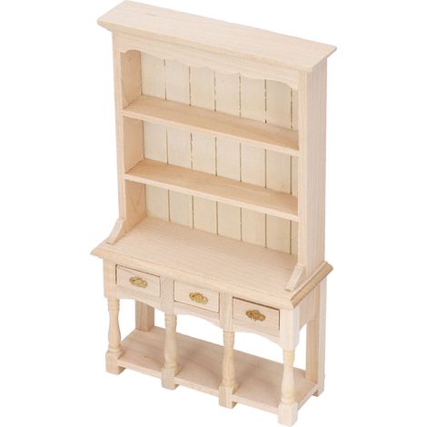 Puppenhaus-Bücherregal, Maßstab 1:12, 3 Schubladen, klassisches Design, einfarbig, Miniatur-Bücherregal zum Selbstbemalen, Geschenkidee (1/5)