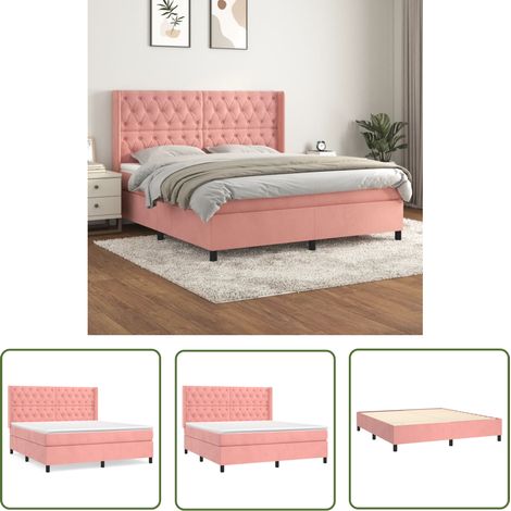 The Living Store Sommier à lattes de lit avec matelas Rose 160x200 cm Velours - Lit Tapissier - Lit Velours - Lit Double - Literie - Chambre À Coucher (1/5)