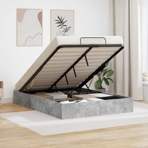 Ottoman Bettgestell Betongrau 140 x 200 cm Holzwerkstoff