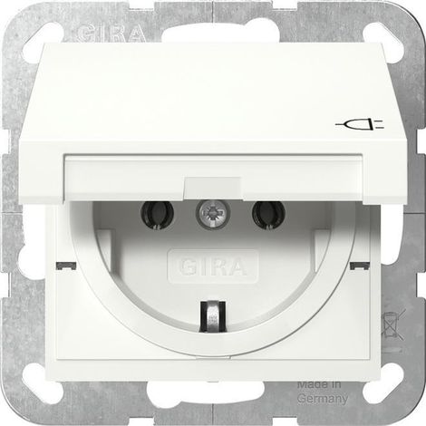 GIRA Steckdosen-Einsatz System 55, 445403, mit Klappdeckel, reinweiß, glänzend (1/5)