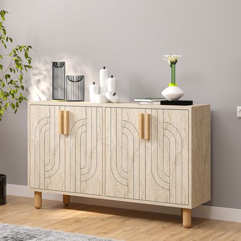 Credenza Venerina, Madia 2 Ripiani, 4 Ante, 4 Vani, 120x30x74h cm Beige Marmo (1/5)