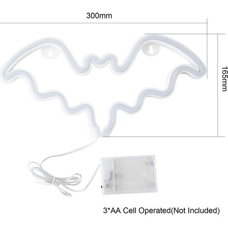 Lampe néon LED en forme de chauve-souris, 3 piles AA, mode de luminosité constante, lumières décoratives, décoration murale pour Noël, Thanksgiving, fête d'anniversaire, mariage, chambre d'enfant, bar (1/5)