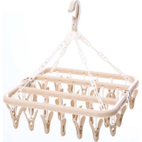 Tendedero plegable para calcetines y ropa con 32 pinzas de plástico para calcetines, ropa interior y prendas de vestir, tamaño único 32x32cm, beige - KZQ