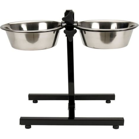 Accessoire repas chien - TYROL - Support + 2 Bols Inox - 25 cm - 2,8 L - Réglable en hauteur (1/5)