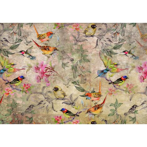 Papier peint panoramique - Fleurs Oiseaux - 130 cm x 90 cm (1/2)