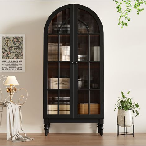 Vetrina alta con ante in vetro, set di 2, 152 x 38,5 x 165 cm, nera HAVRYA (1/5)