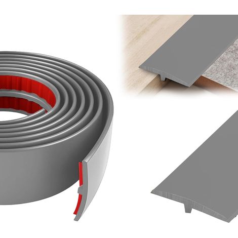 Adhesive Door Threshold Strip 2 x 300 cm Wide Transition Strip in Grey PVC for Lino Parquet Tiles and Carpets, Ideal for Hiding Joints and Protecting Edges (1/5)