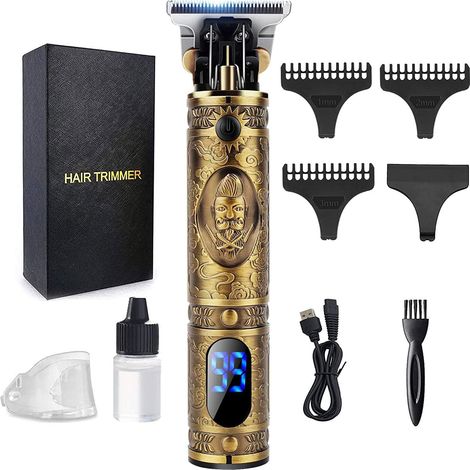 Men's Professional Hair Clipper, Electric Rechargeable Shaver, LED Display, T-Blade Trimmer Finish for Beard Trimming, Family (1/5)