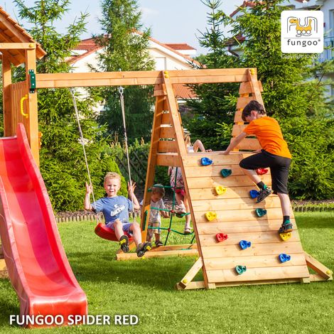 Fungoo Modul "Spider Red", teak, Kletterwand/Rampe mit 1 x Schaukelsitz (1/5)
