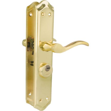 Poignée de porte Droite Mod. ALFA avec Béquille Mod. 46 - Acier Laitonné - 255 x 48 mm - Carré de 8 mm - Incl. 2 clés - Pour portes de 35 à 45 mm - Doré (1/5)