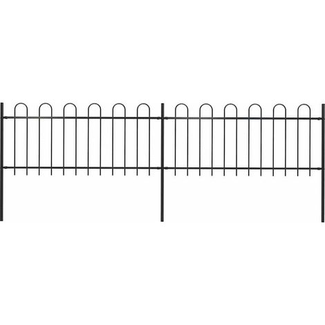 Valla de jardín con aro superior de acero 337x80 cm negra vidaXL