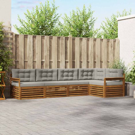 vidaXL Outdoor-Sofagarnitur mit Kissen 5 pcs Natürlich und Hellgrau (1/5)