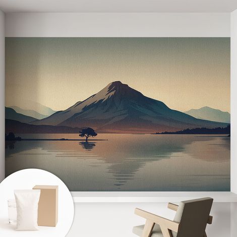 Papier peint intissé pour salon chambre à coucher peint imprimé pour mur - Colle incluse gratuite Paysage de montagne 152x104 cm (1/5)
