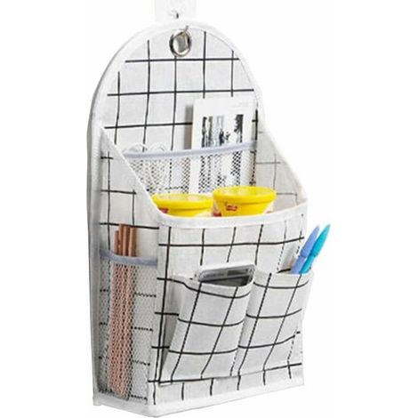royaluxe - Digead Sac de Rangement Tenture Murale Organisateur Mural Support de Sac Organisateurs Pliables Organisateur Sacs pour Chambre Salle de Bains Cuisine Blanc à Carreaux (1/5)