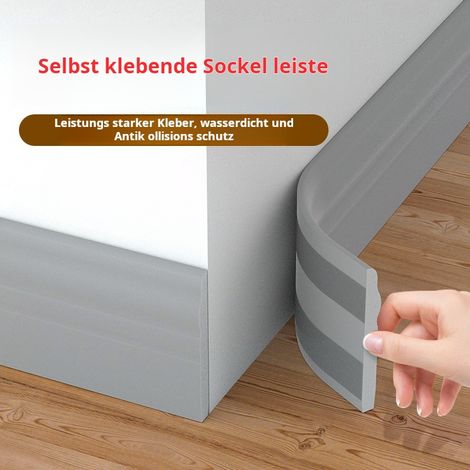 Graue selbstklebende Sockelleiste 10 cm × 2 m aus NBR-Nitrilkautschuk, wasserdichte und stoßfeste Abschlussleiste für Wohn- und Schlafzimmer