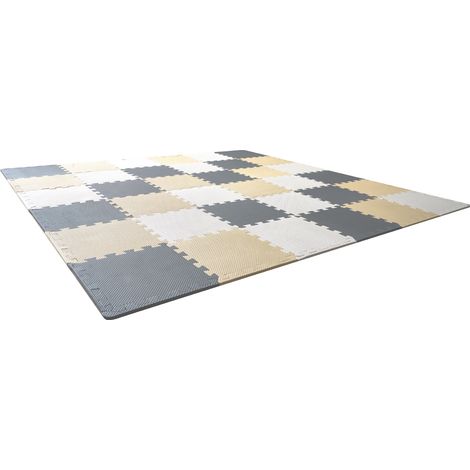 Mophorn 36 Tiles Kids Play Mat, 0.4" EVA Foam, 12" x 12" Interlocking Toddler Puzzle Mats, 36 sq.ft Coverage, for Playroom, Nursery, Living Room, Camel/Gray/Beige, Soft & Safe (1/5)
