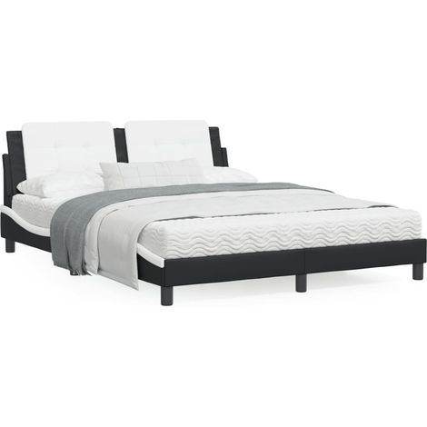 Lit avec matelas noir et blanc 160x200 similicuir (1/5)