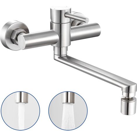 CECIPA Wand-Küchenarmatur Gebürstete Küchenspülenhahn Edelstahl-Wasserhahn 2 Strahlarten 360° schwenkbar (1/5)