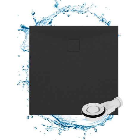 Receveur de Douche Carré 90x90 cm Noir Mat Granitan Teja en Composite SMC avec Siphon Inclus (1/5)