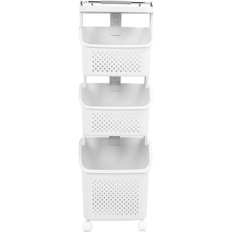 Rolling Laundry Hamper PP ABS Laundry Shelf Clothes Storage Basket Organizer with 4 Wheels for Home Kitchen Bathroom 3 Layers (1/5)