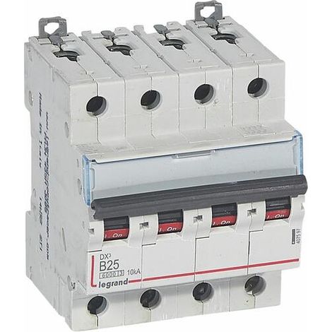 Disjoncteur DX³6000 10kA arrivée haute et départ bas à vis 4P 400V - 25A - courbe B - 4 modules - LEGRAND