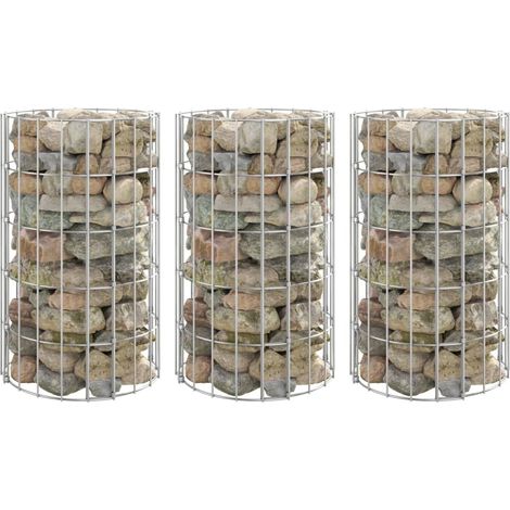 Lit surélevé à gabion circulaire 3 pcs Acier galvanisé Ø30x50cm (1/5)