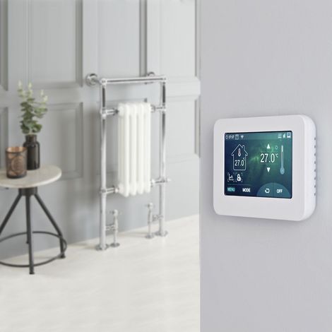 Hudson Reed Elizabeth - Sèche-Serviettes Mixte Rétro Sur Pieds Blanc avec Thermostat Wi-Fi à Écran Tactile – 93cm x 45cm (1/5)