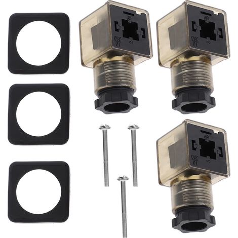 Connecteur de Bobine de Solénoïde Din 43650a avec Indicateur Led, Boîtier en Pp et Caoutchouc Robuste, 3 Broches, Lot de 3 Pièces pour Électrovanne (1/5)