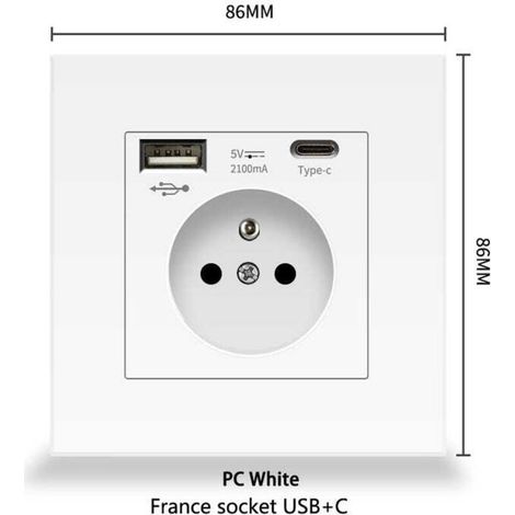 Lot de 4 prises murales avec USB et Type C, alimentation PC, 2,1A, courant 16A, 250V, 86 mm, blanc