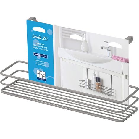 Mensola doccia rettangolare grigio silver con ripiano e ganci laterali (1/3)