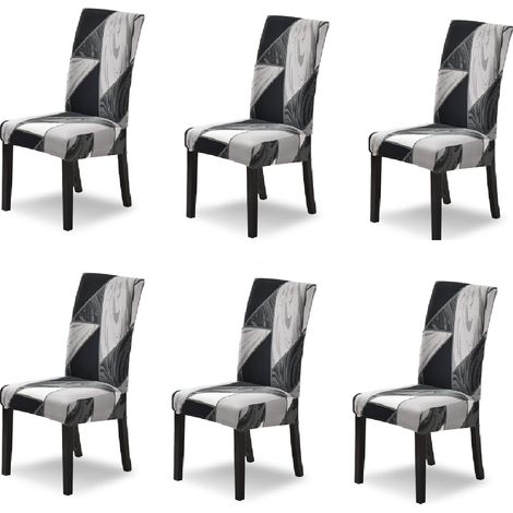 Housse de Chaise Extensible Lot de 6 Housse de Chaise Salle à Manger Universel Lavable Moderne Couvre Couverture de Chaise pour Décor Salle à Manger Restaurant Hôtel Bouquet,Géométrie Noire (1/5)