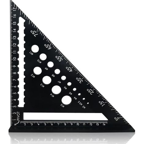 7-inch Carpenter's Square, Metric Triangle Ruler, High Precision Aluminum Alloy Triangle Ruler for Carpenters, Roofers, Engineers (Black) (1/5)