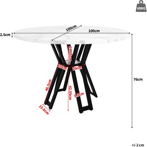 Table ronde 100x100x76cm, plateau MDF effet marbre, piètement noir, pour 4 à 6 personnes, plateau résistant et design contemporain, structure stable (1/5)