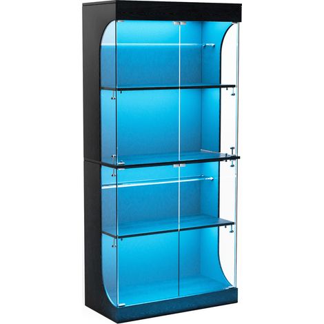 Vitrine en verre LED noire 80 x 35 x 165 cm avec portes vitrées, capteur intelligent et station de charge USB-C pour salon, chambre ou bureau - CHICFURN (1/5)