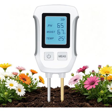 Testeur de Sol 3 en 1, Testeur de Température et de PH pour Plantes, Capteur Hygromètre, avec Affichage LCD Rétroéclairé pour Jardin, Pelouse, Ferme, Utilisation Intérieure et Extérieure (1/5)