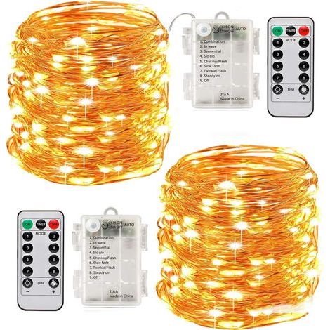 – Guirlande lumineuse d'extérieur 10m – 100 LEDs à pile – Fonction minuterie avec télécommande – IP65 étanche – Blanc chaud pour Noël et soirées (1/5)